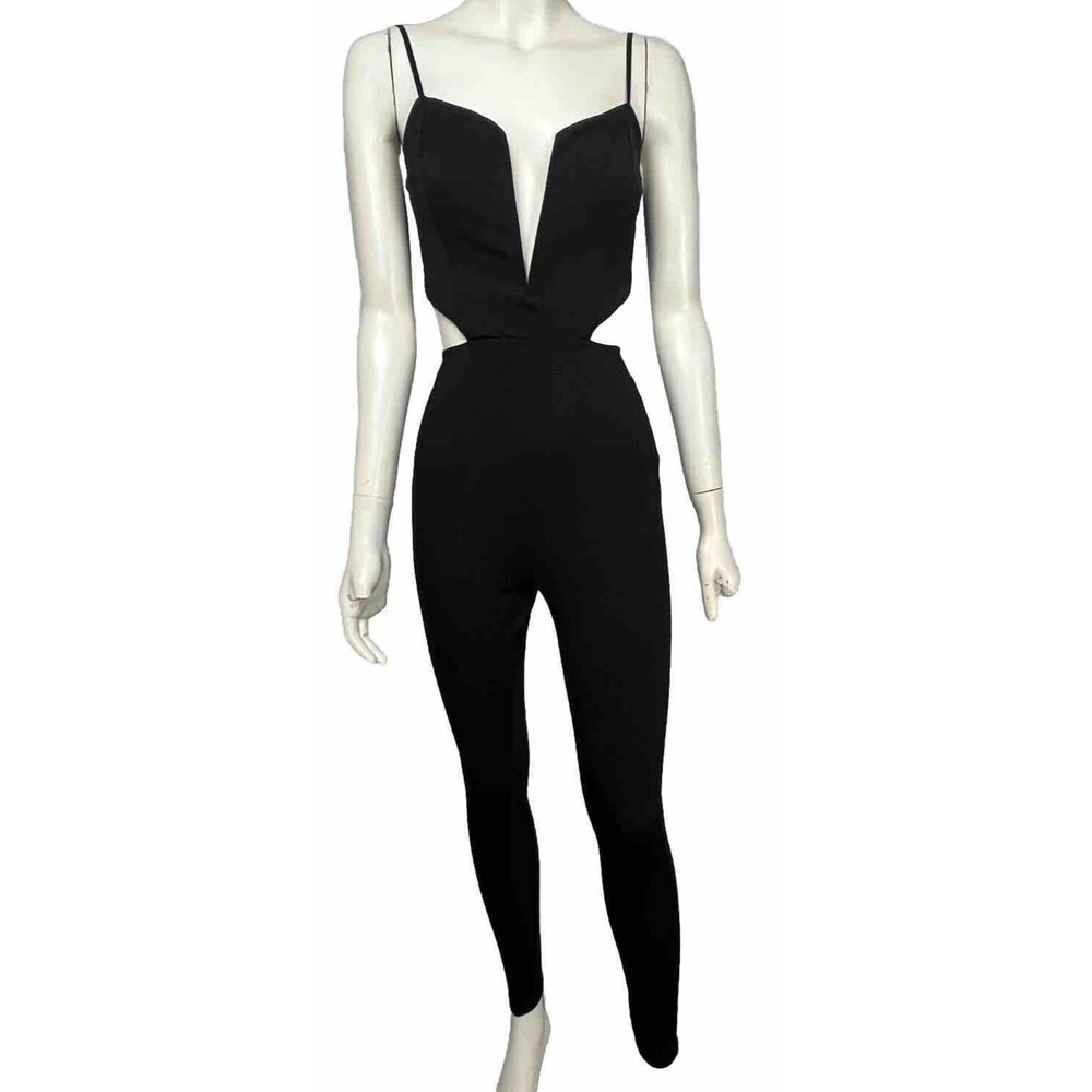 Charlotte‎ Russe Jumpsuit Sleeveless Cut Out Plunge High Waist Black XS Clubwear